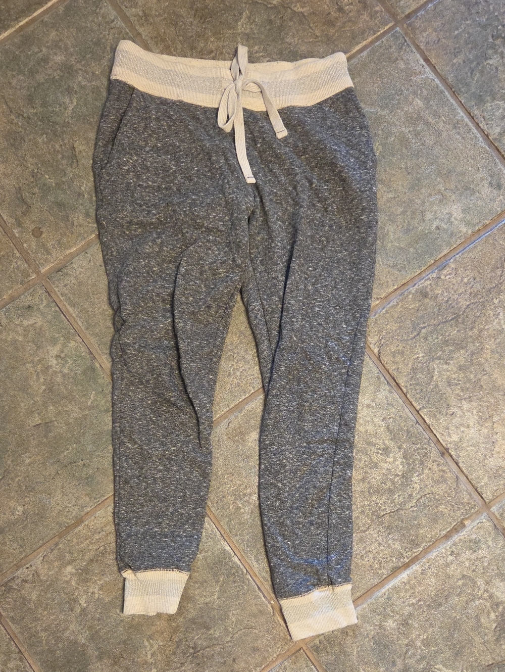 American Eagle Outfitters Heather Gray Jogger Sweatpants with Cream Trim